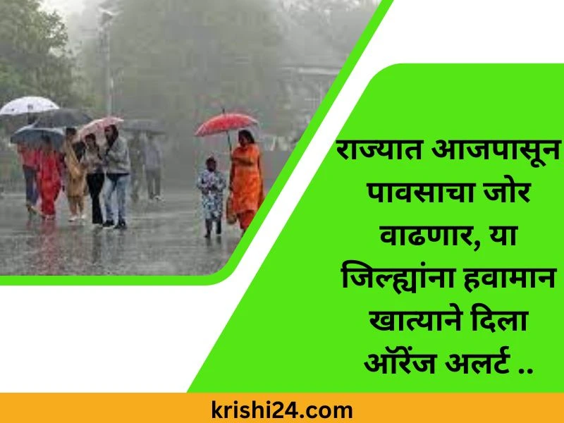 राज्यात आजपासून पावसाचा जोर वाढणार, या जिल्ह्यांना हवामान खात्याने दिला ऑरेंज अलर्ट ..