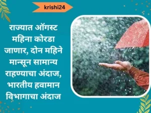राज्यात ऑगस्ट महिना कोरडा जाणार, दोन महिने मान्सून सामान्य राहण्याचा अंदाज, भारतीय हवामान विभागाचा अंदाज