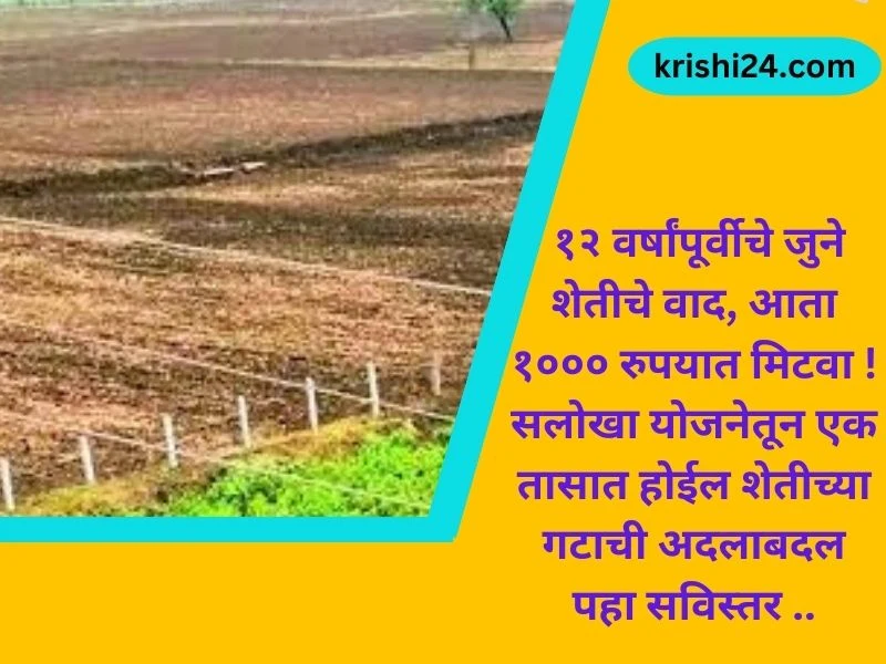 १२ वर्षांपूर्वीचे जुने शेतीचे वाद, आता १००० रुपयात मिटवा ! सलोखा योजनेतून एक तासात होईल शेतीच्या गटाची अदलाबदल पहा सविस्तर ..